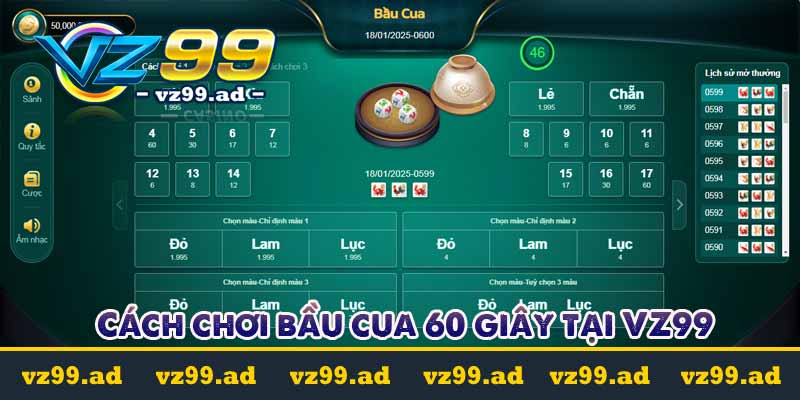 Hướng dẫn cá cược Bầu cua 60s thưởng cực khủng 4 Cách chơi bầu cua 60s tại VZ99